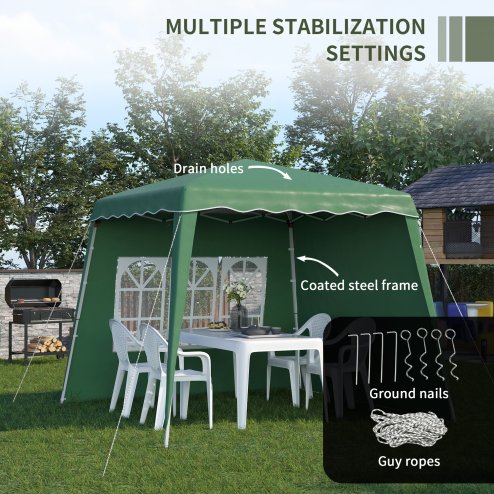 Outsunny 2.4 x 2.4m Pop Up Gazebo Canopy Tent with 2 Sidewalls and Carry Bag, Height Adjustable, UV50+ Party Tent Event Shelter for Garden, Patio, Green