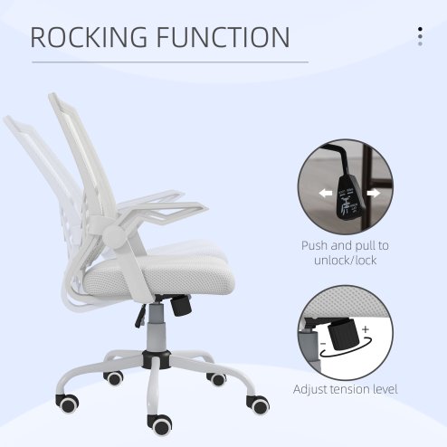 Vinsetto Mesh Office Chair with Flip-up Armrest, Swivel Computer Chair with Lumbar Support, Adjustable Height, Tilt Function for Home/Office, White