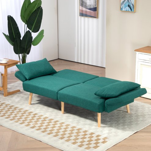 HOMCOM Click Clack Sofa Bed, 3 Seater Sofa, Convertible Bed Settee, Modern Fabric Loveseat Sofa Couch with 2 Cushions for Living Room, Guest Room