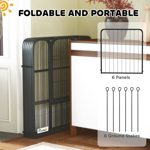 PawHut Dog Pen, 6 Panel Puppy Pen, Steel Dog Playpen, for Small Breeds, 60cm Tall, Black