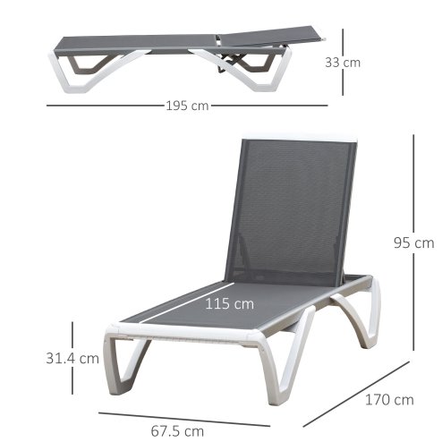 Outsunny Portable Outdoor Chaise Lounge Sun Lounger with Adjustable Back, Breathable Texteline, Light Grey