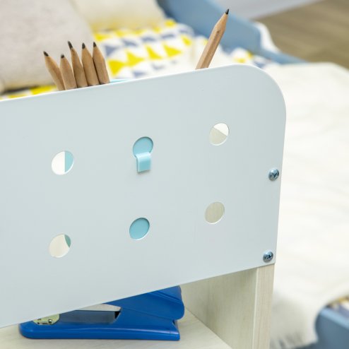 HOMCOM Kids Desk and Chair Set, Height Adjustable Kids Study Table and Chair Set with Storage Shelves, Washable Cover, Anti-Slip Mat, for Ages 3-12 Years - Blue