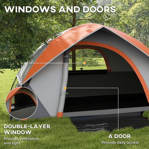 Outsunny Camping Tent, 2 Man Dome Tent, 3000mm Waterproof, with Sewn-in Groundsheet, Carry Bag and Top Hook, for Fishing Hiking Festival, Grey and Orange