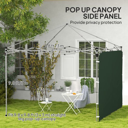 Outsunny Gazebo Side Panel, Canopy Sidewall Panel with 4 Mesh Bags and 2 Storage Pockets for 3 x 3 m Straight Leg Pop Up Gazebos, 1 Pack Sidewall Only, Green