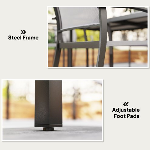 Outsunny 4 Seater Garden Dining Set, 5 Piece Garden Furniture Set with 4 Stackable Armchairs, Outdoor Table and Chairs with Easy Clean Top, Steel Frame, Texteline Seat, for Terrace, Balcony, Grey