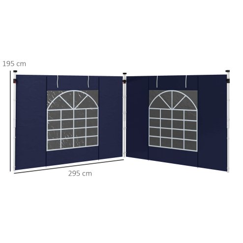 Outsunny Gazebo Side Panels with Windows and Doors, for 3x3(m) or 3x6m Pop Up Gazebo, 2 Pack Sides Replacement, Blue