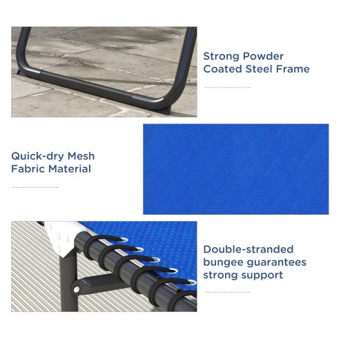 Outsunny 2 Piece Foldable Sun Loungers, Outdoor 4 Level Adjustable Backrest Reclining Chaise Chairs, Steel Frame Recliner Chair for Camping, Hiking, Navy Blue