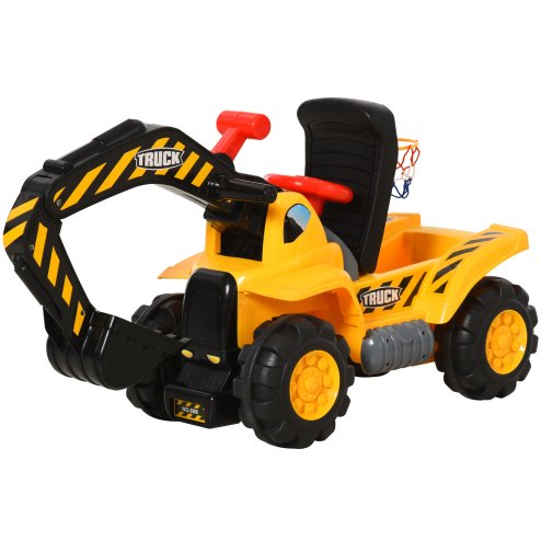 HOMCOM Kids Ride On Excavator Digger w/ Storage Basketball Net Steering NO POWER Wheel Vehicle Truck Toy Image