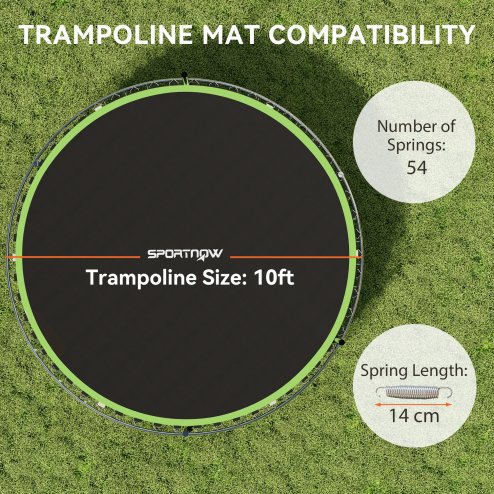 SPORTNOW Trampoline Replacement Mat with Eight Rows of Stitching, Spring Pull Tool, 54 V-Hooks, for 10ft Trampoline, Using 14cm Springs, Trampoline Jumping Mat, Green