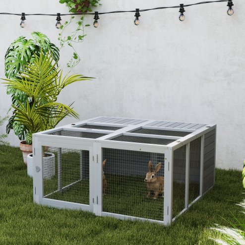 PawHut 48 Inch Rabbit Hutch Rabbit Run Small Animal Guinea Pig House Bunny Cage Hideaway Outdoor with Openable Roof Grey