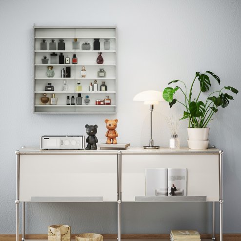 HOMCOM 7-Tier Wall Mounted Display Cabinet, Display Case with 6 Adjustable Shelves, Glass Doors for Home Office Ornaments 83x80cm, Graphite Wood Effect