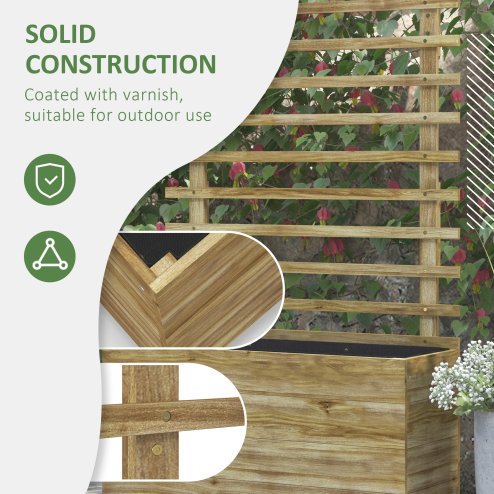 Outsunny Outdoor Wooden Planters with Trellis Free Standing Flower Raised Beds for Garden with 4 Wheels for Climbing Plants, 76 x 30 x 155cm, Natural