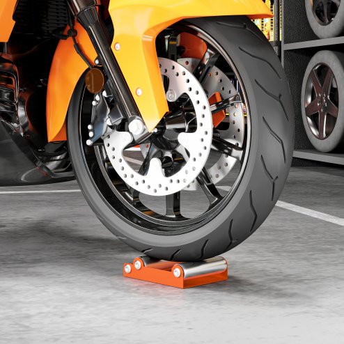 HOMCOM Motorcycle Wheel Cleaning Roller Stand with Steel Frame, Aluminium Rollers, Motorcycle Maintenance Stand for Tyre Cleaning and Chain Lubrication, Fit Tyre Width < 180mm, Bikes < 485lb, Orange