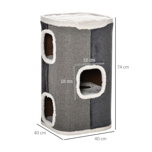 PawHut Cat Barrel Scratching Post Cat Tree for Indoor Cats Kitten Climbing Frame Pet Play Tower Soft Plush & Lamb Fleece Grey