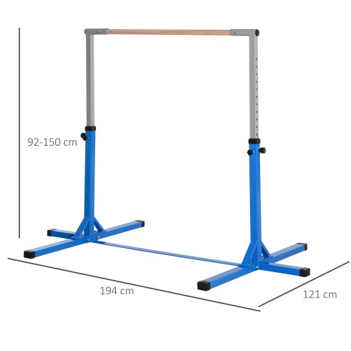 HOMCOM Height Adjustable Gymnastics Horizontal Bar For Kids Home Gym Training Children Junior Kip High Bar Fitness, Blue
