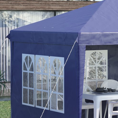 Outsunny 3 x 6m Garden Pop Up Gazebo, Height Adjustable Marquee Party Tent with Sidewalls, Storage Bag, Blue