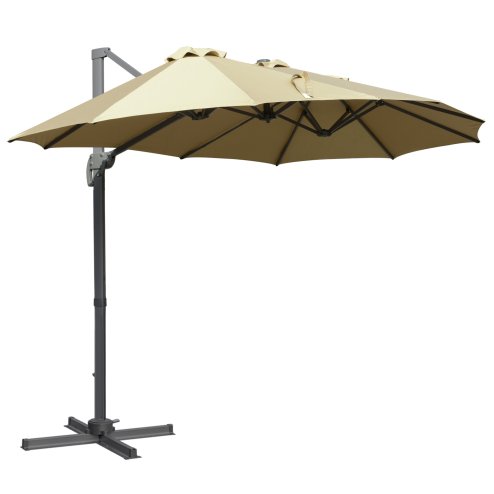 Outsunny 4.5m Patio Cantilever Roma Parasol, Large Double-Sided Rectangular Garden Umbrella with Crank Handle, 360 degrees Cross Base for Bench, Outdoor, Khaki
