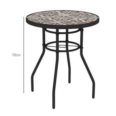 Outsunny ??60 cm Garden Round Coffee Table,  Outdoor Side Table with Tempered Glass Printed Table Top and Foot Pads for Porch, Balcony, Tan Brown