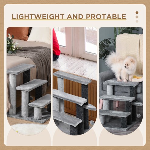 PawHut Pet Stairs, Cat Tree Climb Ladder with 3-step Stair, Scratching Posts, Platforms, Toy Ball, for Indoor Cats, Grey