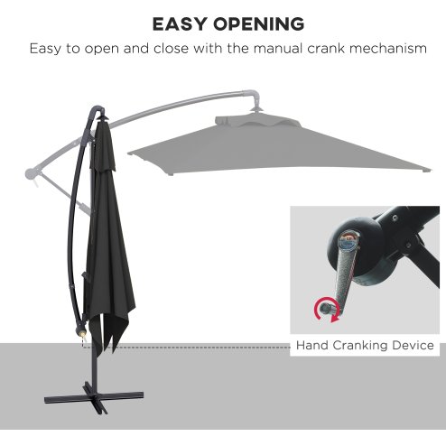 Outsunny 3x2m Cantilever Parasol with Cross Base, Banana Parasol with Crank Handle and 6 Ribs, Rectangular Hanging Patio Umbrella for Outdoor Pool, Garden, Balcony, Black