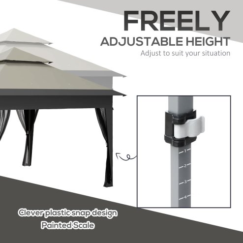 Outsunny 3 x 3(m) Pop Up Gazebo with Mosquito Netting, 1 Person Easy up Marquee Party Tent with 1-Button Push, Double Roof, Carry Bag, Sandbags, Height Adjustable Instant Shelter, Grey