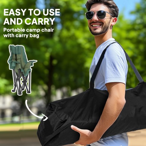 Outsunny Folding Camping Chair for Adults, Portable Padded Folding Chair with Cup Holders, Side Pockets and Carry bag for Picnic, Hiking, Fishing, Olive Green