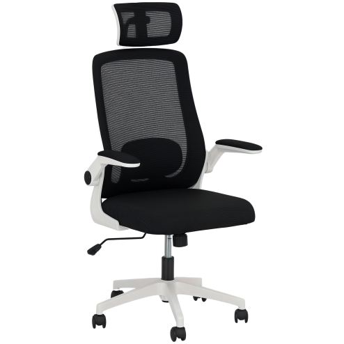 HOMCOM Executive Office Chair, Ergonomic Mesh High Back Desk Chair with Flip-up Armrest, Adjustable Lumbar Support, Rotatable Headrest, Black Image