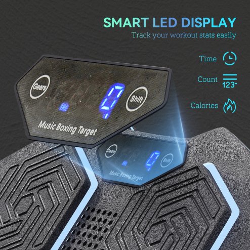 SPORTNOW Music Boxing Machine, Smart Bluetooth Boxing Machine Wall Mounted with 9 Speeds & Modes, LED Lights, Punching Pad for Adults, Black
