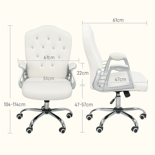 Vinsetto Home Office Chair, Velvet Computer Chair, Button Tufted Backrest with Swivel Wheels, Adjustable Height and Tilt Function, Cream White