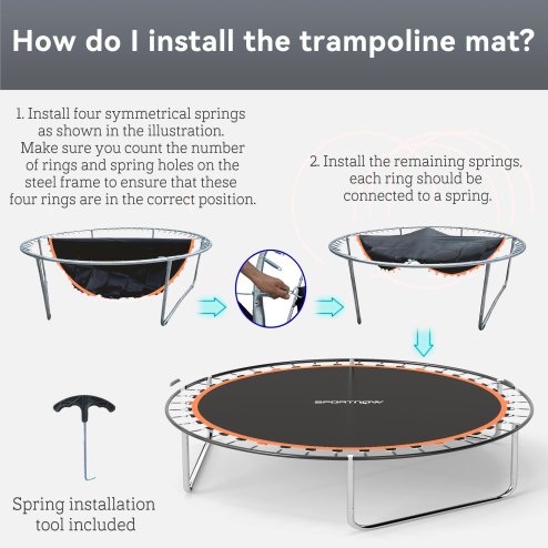 SPORTNOW Trampoline Replacement Mat with Eight Rows of Stitching, Spring Pull Tool, 54 V-Hooks, for 10ft Trampoline, Using 14cm Springs, Trampoline Jumping Mat, Orange