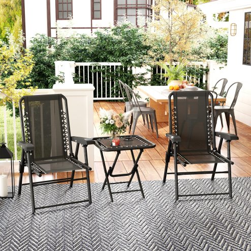 Outsunny 3 Pieces Garden Bistro Set, Folding Table and Chairs Set, Metal Garden Furniture Set with Cup Holders for Outdoor, Patio, Balcony, Black