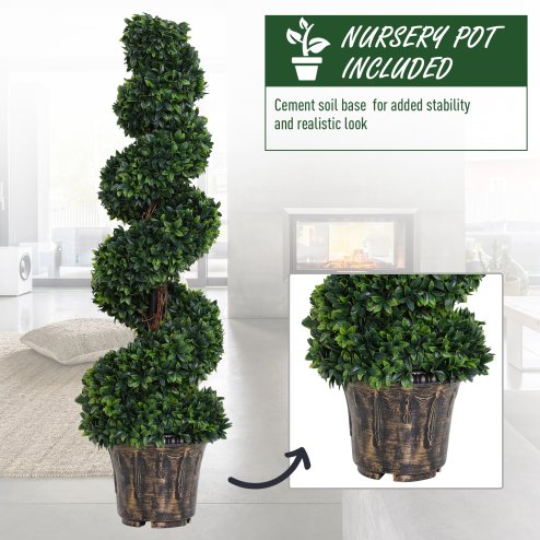 Outsunny Set of 2 Artificial Boxwood Spiral Topiary Trees Potted Decorative Plant Indoor D??cor 120cm