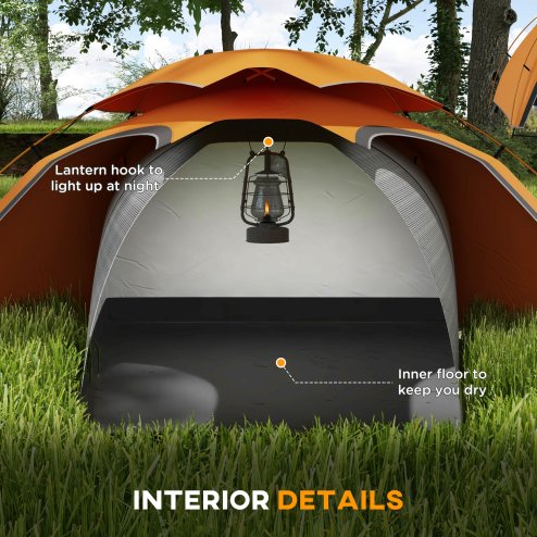 Outsunny 1-2 Man Camping Tent, Dome Tent with Removable Rainfly and Aluminium Frame, 2000mm Waterproof, Portable with Bag, for Fishing Hiking Festival, Orange