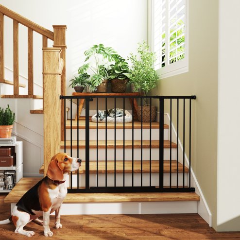 PawHut Dog Gate Pet Safety Gate Stair Barrier Pressure Fit Adjustable 76-82/86-97/101-107 cm, Black