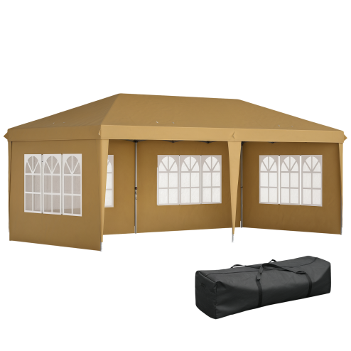 Outsunny 3 x 6m Garden Pop Up Gazebo, Height Adjustable Marquee Party Tent with Sidewalls, Storage Bag, Khaki