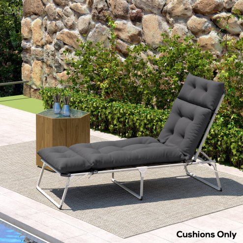 Outsunny Sun Lounger Cushions Only, 190x56x10cm Garden Lounge Chair Cushions, UPF20+ 220gsm Fabric, Thick Sunbed Replacement Pads with 6 Ties, Dark Grey