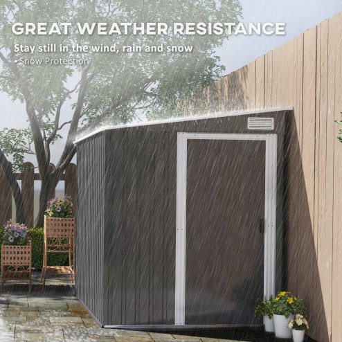 Outsunny 7 x 5FT Galvanised Metal Garden Shed with Foundation, Lean to Shed, Tool Storage House with Sliding Doors, 2 Vents, Adjustable Shelves and Hooks, Dark Grey