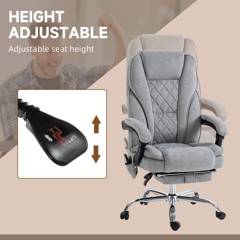 Vinsetto Massage Office Chair with 6 Point Massage and Heat, Desk Chair with Footrest, Reclining Backrest, Swivel Wheels, Adjustable Height, Grey