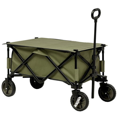Outsunny Folding Garden Trolley, Cargo Trailer on Wheels, Collapsible Camping Trolley with Folding Board, Outdoor Utility Wagon with Steel Frame and Oxford Fabric, Green