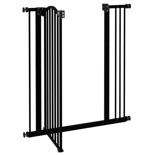 PawHut Pressure Fit Dog Stair Gate No Drilling Safety Gate Auto Close for Doorways, Hallways, 74-87cm Adjustable, 94cm Tall, Black