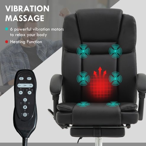 Vinsetto Office Chair with 6-point Vibration Massage and Heat, PU Leather High Back Recliner Desk Chair with Adjustable Height, Armrest, Footrest for Home, Black