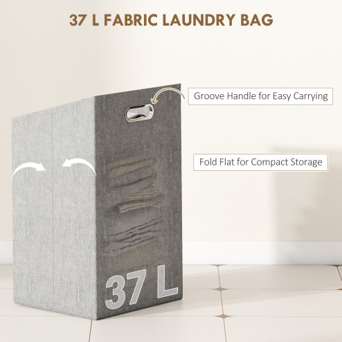 HOMCOM Bamboo Laundry Cabinet with Slatted Door, Bathroom Cabinet with Tilt-Out Hamper and Removable Liner Bag, 40 x 30D x 95 cm, Natural Wood Finish