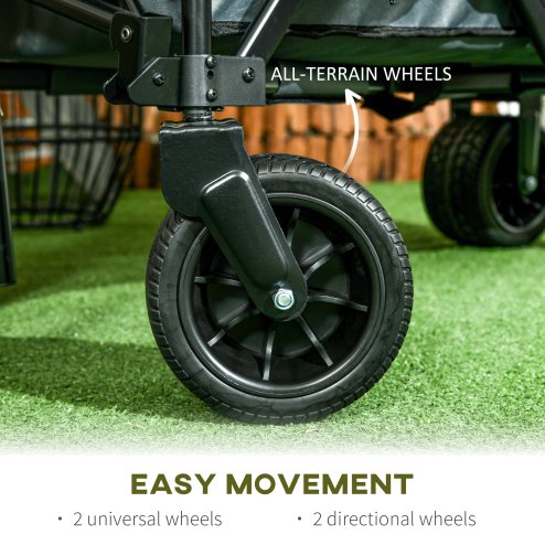 Outsunny Folding Garden Trolley, Cargo Traile on Wheels, Collapsible Camping Trolley, Outdoor Utility Wagon with Steel Frame and Oxford Fabric, Dark Grey
