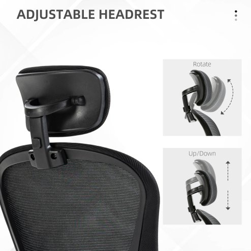 Vinsetto High Back Office Chair, Mesh Computer Desk Chair with Rotatable Headrest, 4D Lumbar Support, Flip-up Arm, Adjustable Height, Black