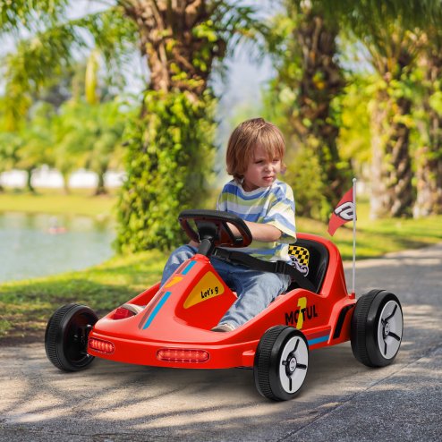 AIYAPLAY Electric Go Kart, 6V Battery Powered Kids Go Kart with Music, Light, Horn, Kids, Ride on Car for 3-5 Years, Red