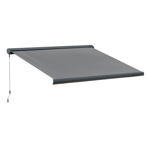 Outsunny 3.5 x 3 m Electric Awning with Remote Controller, Aluminium Frame DIY Retractable Awning, UV50+ Sun Shade Canopy for Garden Patio Deck Door Window, Grey