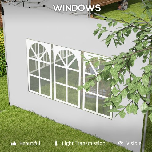 Outsunny Gazebo Side Panels with Window for 3x3(m) or 3x4m Pop Up Gazebo, 2 Pack Sides Replacement, White