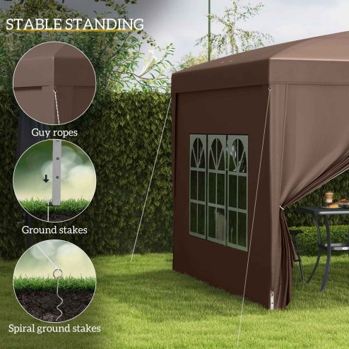 Outsunny 3 x 3 Meters Pop Up Water Resistant Gazebo Wedding Camping Party Tent Canopy Marquee with Carry Bag and 2 Windows, Coffee