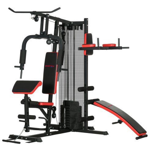 SPORTNOW Multi Gym Workout Station All-in-One Home Gym Equipment with 65kg Weight Stack, Sit Up Bench, Push Up Stand, Dip Station, for Home Gym Full Body Strength Training