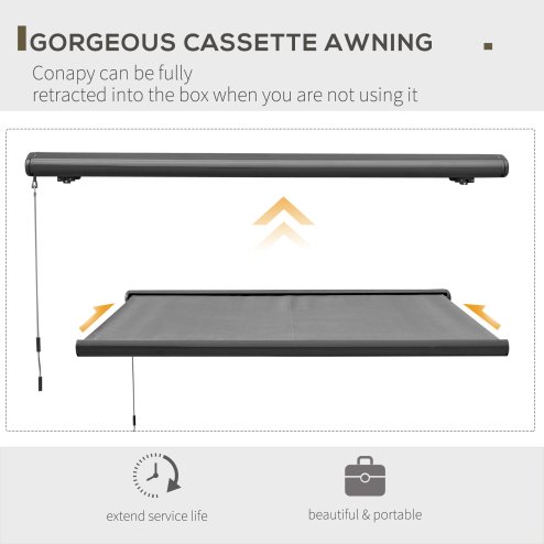 Outsunny 3.5 x 3 m Electric Awning with Remote Controller, Aluminium Frame DIY Retractable Awning, UV50+ Sun Shade Canopy for Garden Patio Deck Door Window, Grey